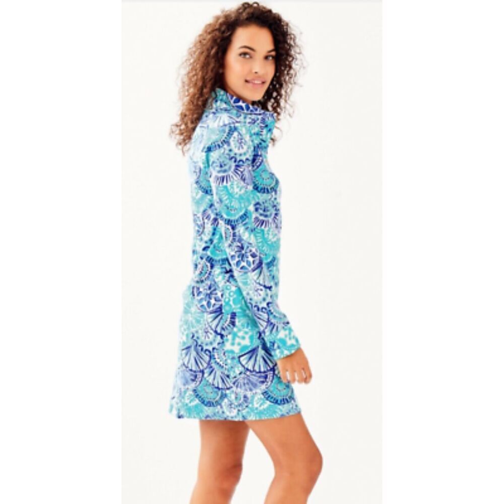 LILLY PULITZER Captain Popover Turquoise Blue Long Sleeve Mini Dress Size Medium - Picture 2 of 9